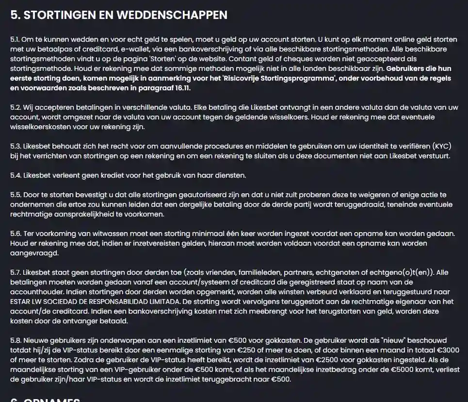 Betaalomgeving van Likesbet met beschikbare betaalmethoden en EUR