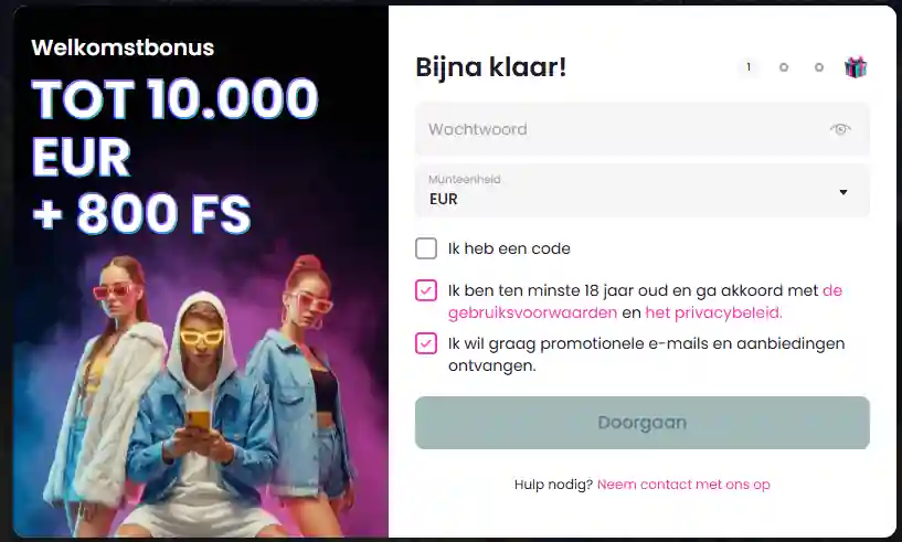actuele Likesbet registratie- of accountomgeving met afgeschermde persoonsgegevens