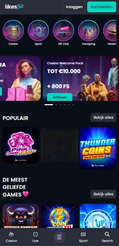 actuele Likesbet mobiele website in een telefoonbrowser met afgeschermde accountgegevens